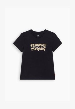 T-shirt en coton noir avec un graphisme logo Levi's imprimé léopard beige sur le devant. Manches courtes et col rond classique.