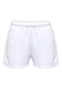 Vita atletiska shorts med elastiskt midjeband och subtilt zigzag-mönster på sidorna.