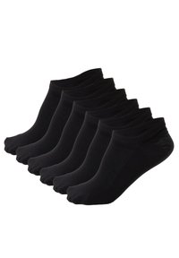 Calcetines negros hasta el tobillo en un paquete de seis. Fabricados con tejido suave, con un puño acanalado y área de puntera reforzada, ligeros y fáciles de usar.