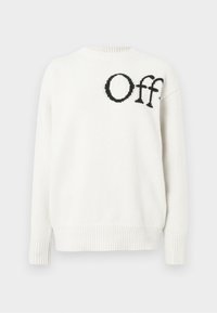Λευκό πλεκτό πουλόβερ με στρογγυλή λαιμόκοψη. Διαθέτει μαύρη κεντημένη επιγραφή "Off" στο μπροστινό μέρος, ριμπ μανσέτες και στρίφωμα, και χαλαρή εφαρμογή.