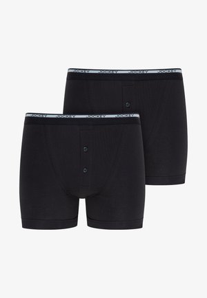 Boxers en coton noirs avec fermeture à bouton, ceinture élastique avec le logo "JOCKEY" et texture lisse.