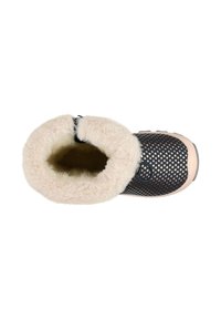 Zwart-wit sterpatroon laars met een luxe crème nepbont kraag en een donker rubberen zool. Getextureerde bovenkant voor warmte en comfort.