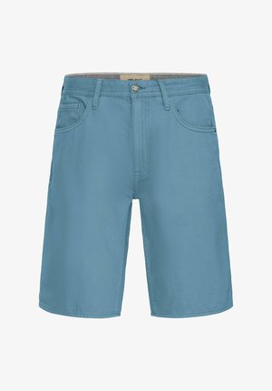 Jasnoniebieskie szorty bawełniane z zamkiem błyskawicznym, szlufkami na pasek i przednimi kieszeniami. Prosty krój z czystym wykończeniem i minimalnym zdobieniem.