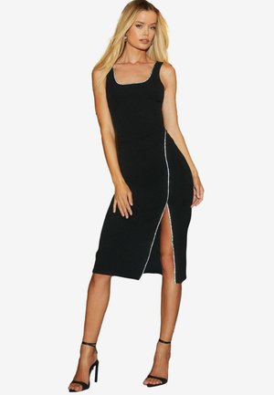 Lipsy SQUARE NECK DIAMONTE TRIM MIDI - Vapaa-ajan mekko - black