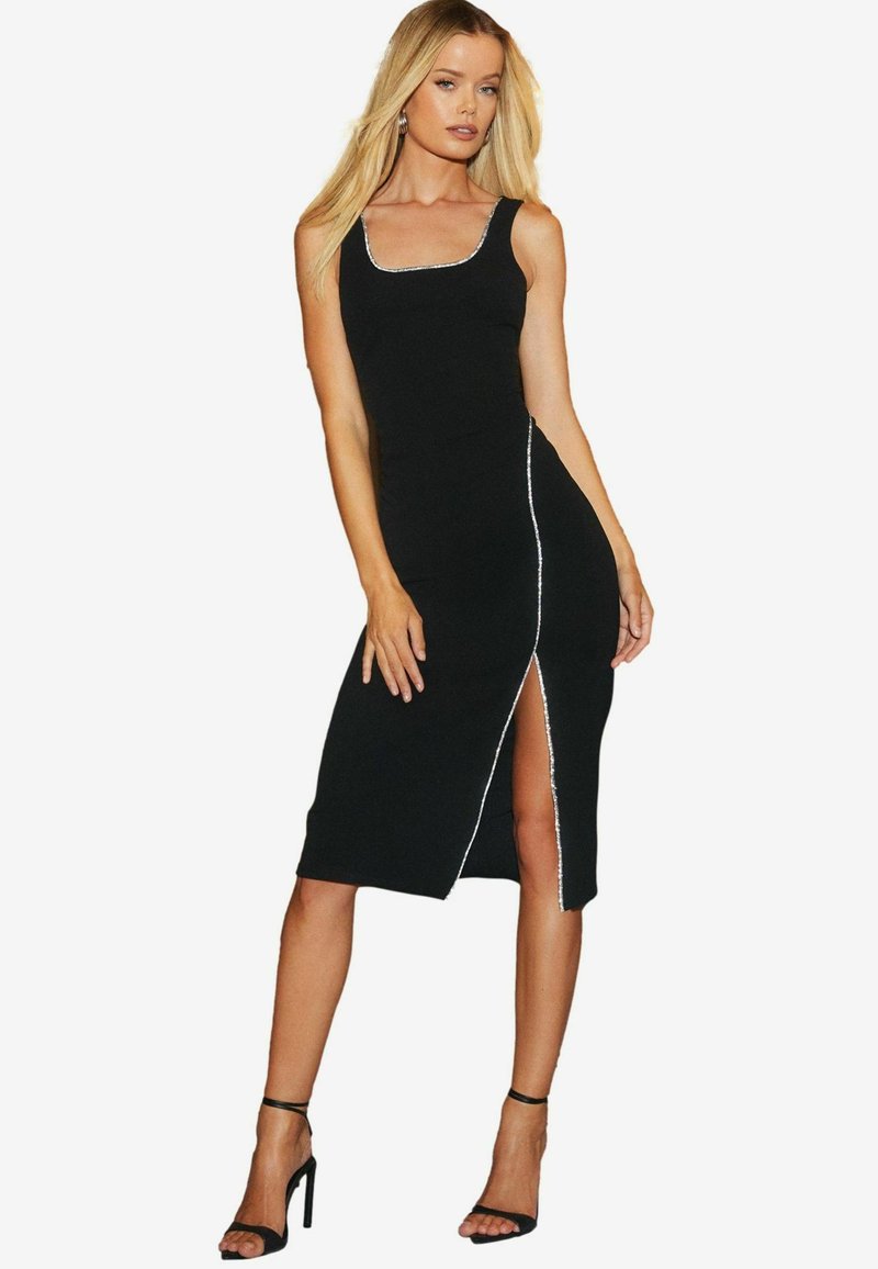 Lipsy SQUARE NECK DIAMONTE TRIM MIDI - Vapaa-ajan mekko - black