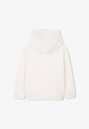 Felpa bianca con cappuccio, caratterizzata da una texture liscia, con orlo a coste e fodera morbida. Sul retro presenta un dettaglio logo discreto sopra il colletto.