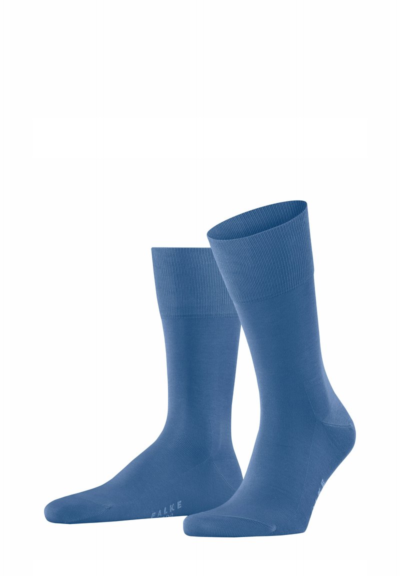Blaue Baumwollsocken mit geripptem Bündchen und glatter Textur. Mit subtiler Markenkennzeichnung an der Sohle, entworfen für Komfort und Passform.