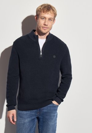 MIT ZIPPER - Strickpullover - blau