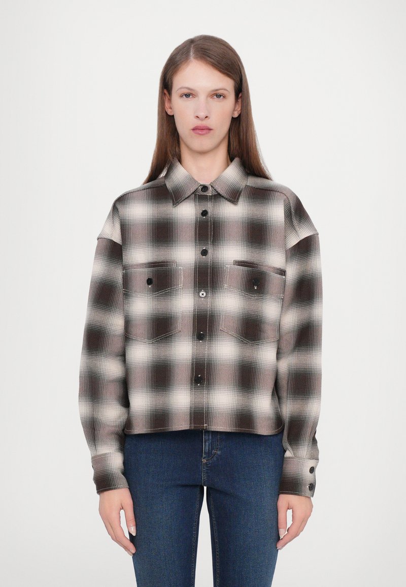 CLOSED CROPPED FRONT OVERSIZED SHIRT - Košilová halenka  - dark raisin red