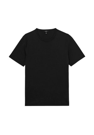 Sort kortærmet t-shirt lavet af blød bomuld. Har en rund halsudskæring og et enkelt, klassisk design uden synlige mønstre eller accenter.