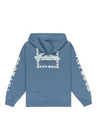 Hooded sweatshirt van blauwe katoen. Bevat grafische prints in het wit op de rug en mouwen. Klassiek ontwerp met geribbelde boorden en onderkant.