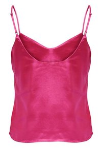 Camisole en satin rose avec un décolleté en V profond, des bretelles fines et ajustables, et une texture lisse et brillante. Pas de motifs ni de matériel visibles.