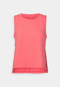Top de tirantes sin mangas en color coral, fabricado en un tejido suave, con escote redondo y aberturas laterales para un ajuste relajado.