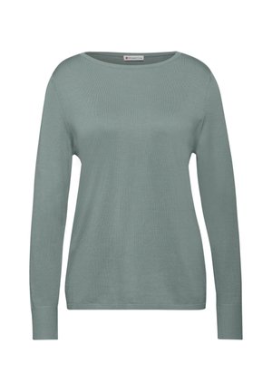 Maglione verde chiaro a maniche lunghe con scollo rotondo, texture a costine e orlo dritto. Realizzato in un materiale morbido e leggero.