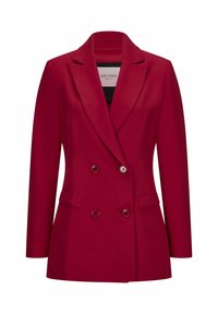 Rood dubbelgevochten blazer van gladde stof, met een notch-kraag, twee frontzakken en ronde knopen. Perfecte pasvorm, ongevoerd.