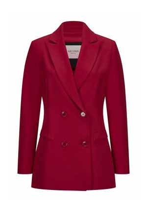 Rood dubbelgevochten blazer van gladde stof, met een notch-kraag, twee frontzakken en ronde knopen. Perfecte pasvorm, ongevoerd.