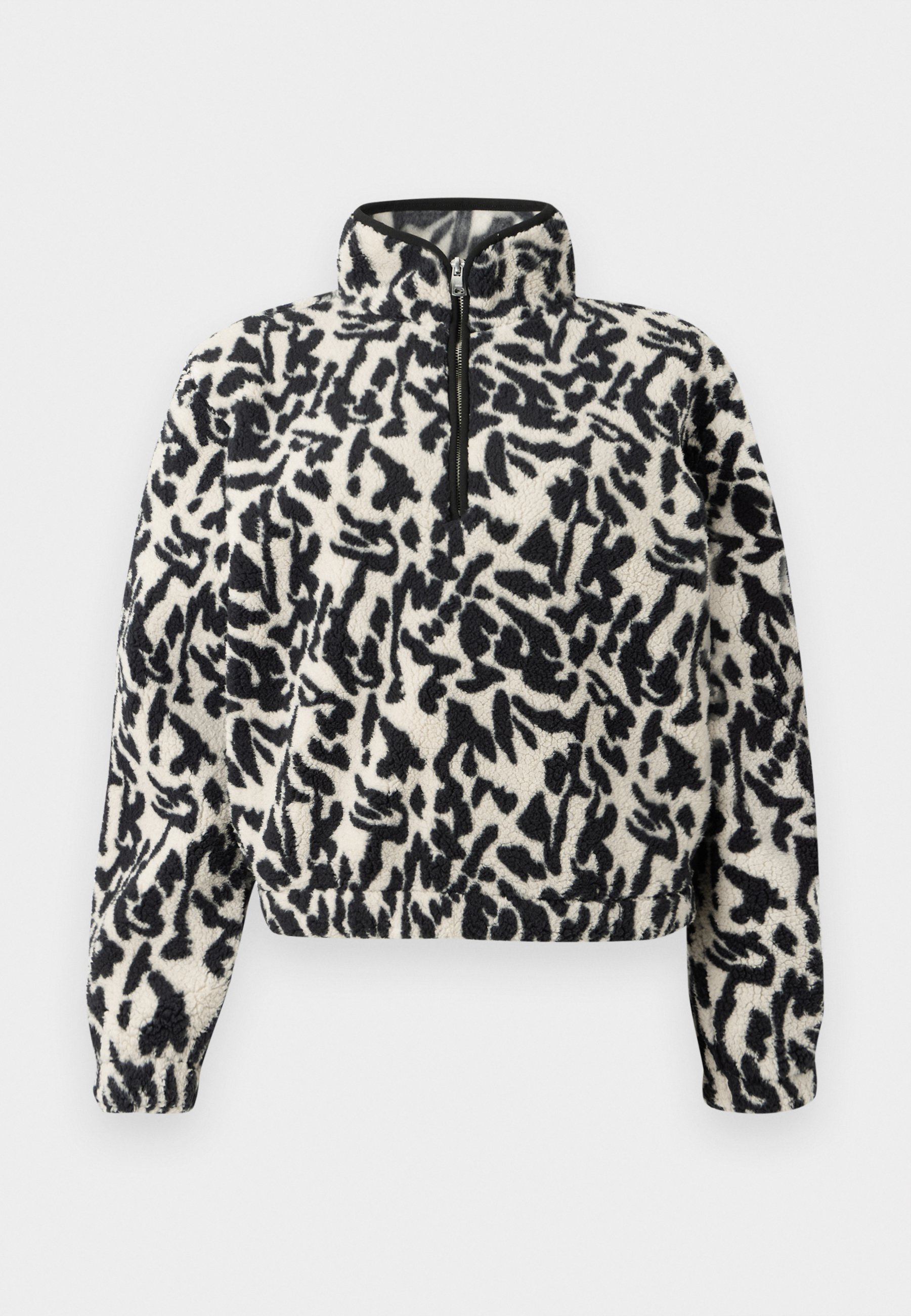 nike zip through fleece in black and white animal print