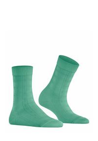 Min Groen sokken met een geribde boord, voorzien van een subtiel geruit patroon en een gladde textuur, ontworpen voor comfort en pasvorm.