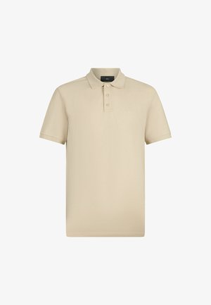 Polo shirt beige in cotone, con colletto, patta con tre bottoni e un delicato logo ricamato sul petto. Maniche corte.
