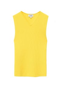 Haut en maille jaune sans manches avec col en V et texture côtelée, étiqueté « & Other Stories » taille XS.