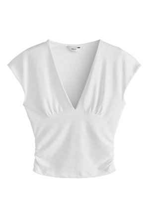 Next, REGULAR FIT - SOFT TOUCH SLINKY V-NECK RUCHED SHORT SLEEVE TOP  . - T-shirt con stampa - white