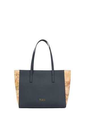 Sac cabas rectangulaire noir avec double poignée, panneaux latéraux beiges à motif carte et logo doré "1CLASSE" au centre devant.