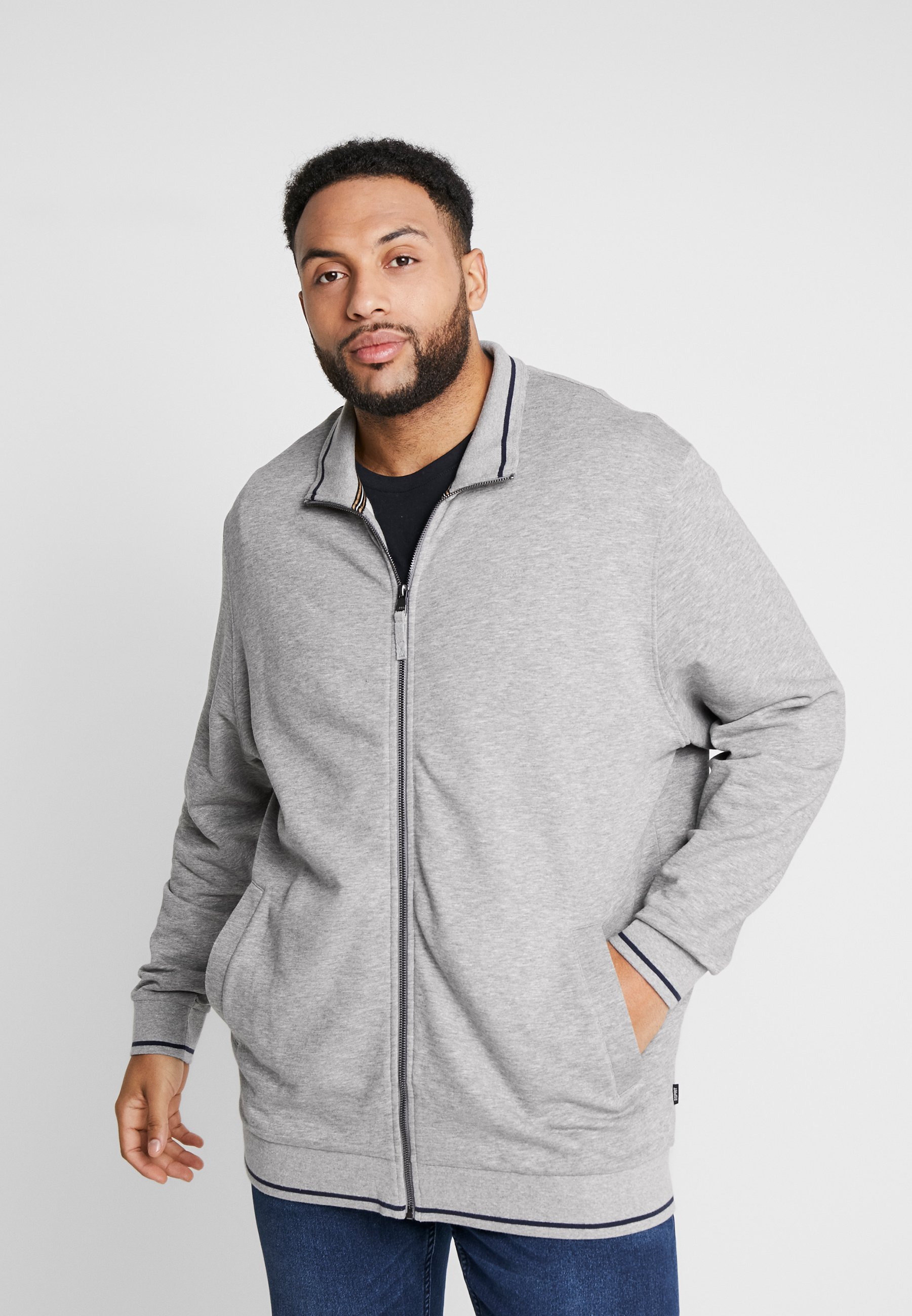 grey zip front sweater