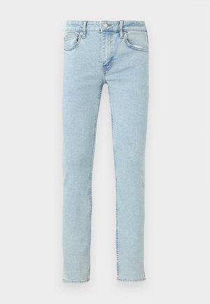 Lys blå denimjeans med rette ben, med fem lommer, subtil bleking og klassiske søm detaljer.