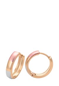 Ohrringe aus roségoldfarbenem Metall mit einer glatten Oberfläche. Mit einem Farbverlauf von Weiß zu Rosa an der Oberseite und einer polierten Oberfläche.