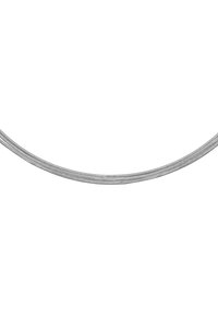 Cavo intrecciato argento con una superficie liscia, caratterizzato da più fili tessuti insieme, che mostra una lucentezza metallica e un design flessibile.