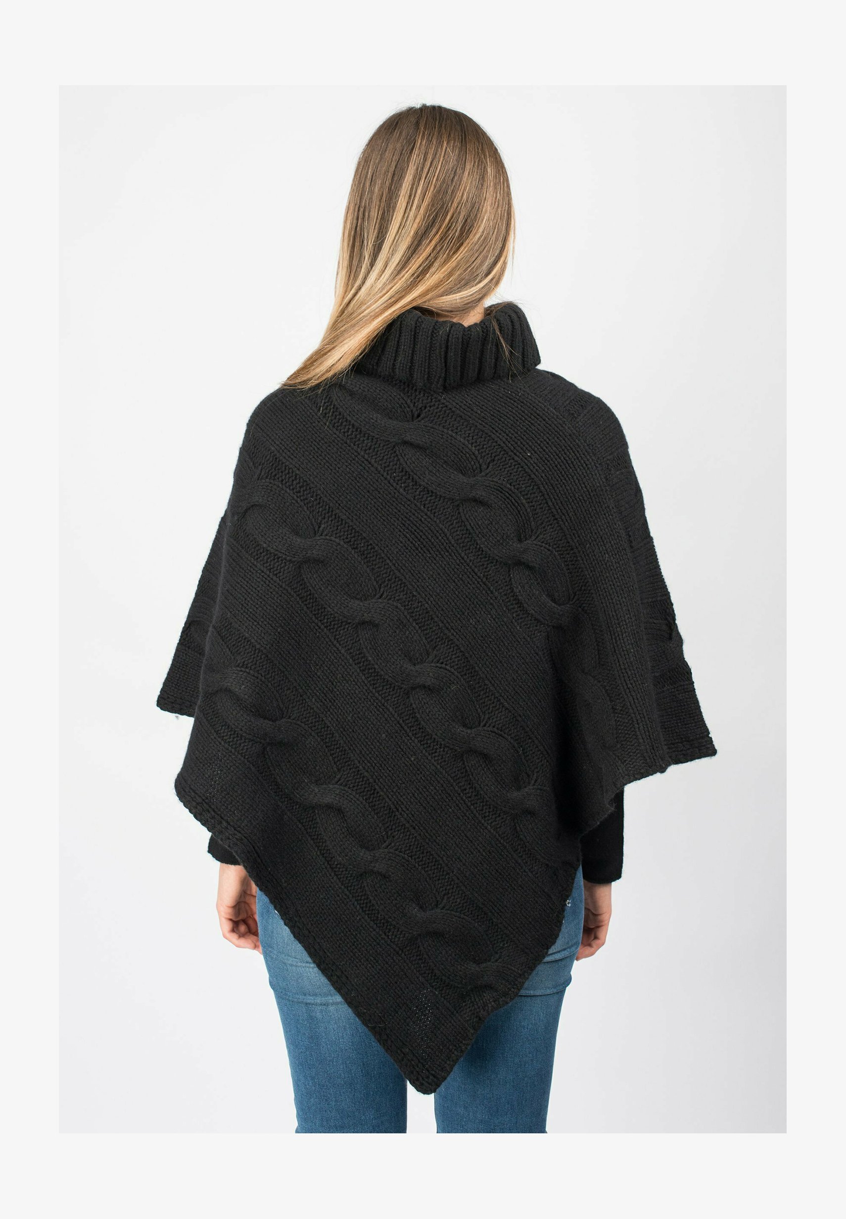 Poncho TDbN – Collo Muffa, Miscela Lana Seta Cashmere, Lavorato A Maglia, Nepal, Nero