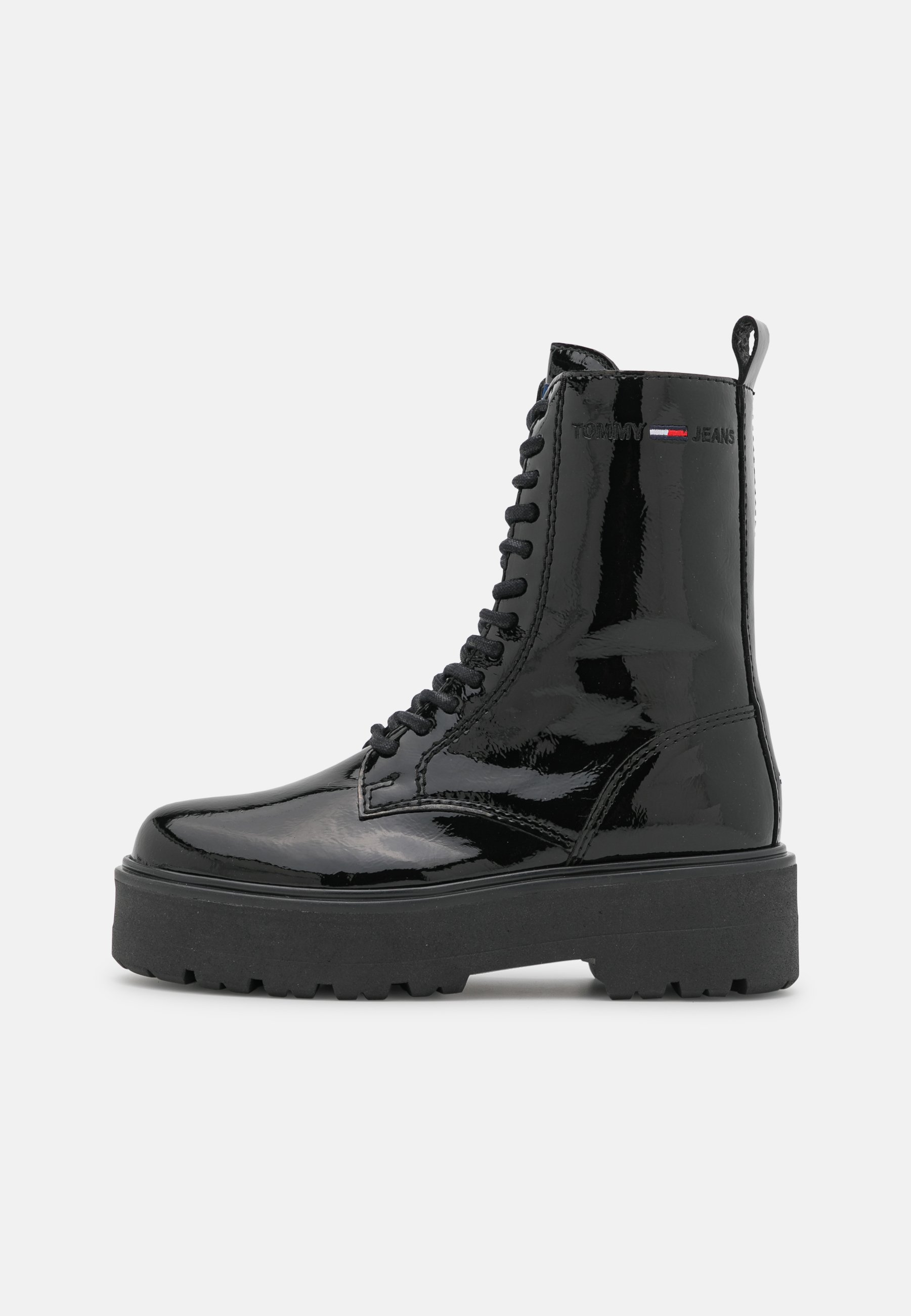 flat lace up black boots