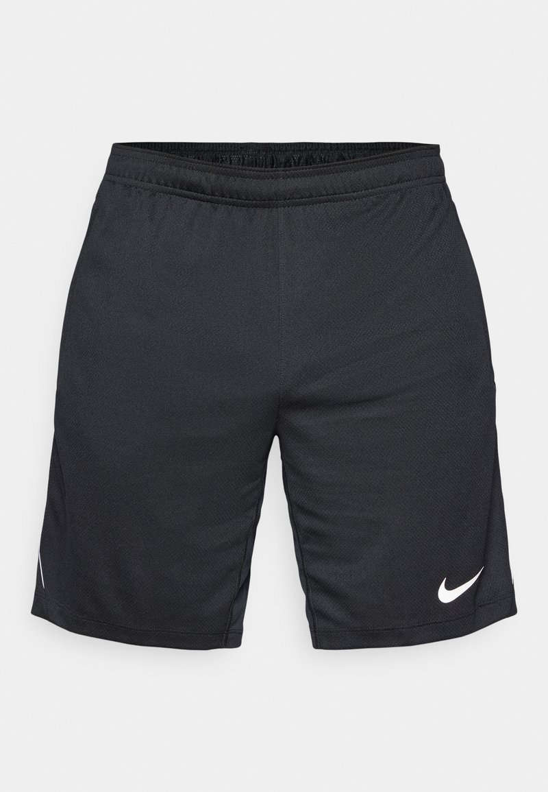 Schwarze sportliche Shorts mit strukturiertem Stoff, elastischem Bund und kontrastierendem weißen Nike-Logo auf der unteren rechten Seite.