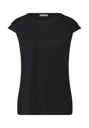 Street One, DROPPED SHOULDER SHIRT MIT CROCHET DETAILS - Print T-shirt - black