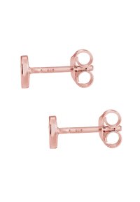 Rosaguld stud øreringe med et simpelt cirkulært design, der har en glat overflade og en sikker sommerfugleklaplukning. Stemplet 925.