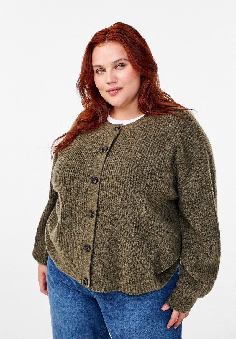 Zizzi Kardigán - dusky green mel.