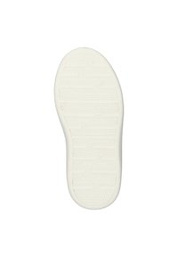Suela de zapato de goma blanca con una superficie texturizada que presenta un patrón de surcos y secciones elevadas para tracción y agarre.