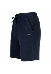 Marineblauwe shorts van katoen met een elastische tailleband en een trekkoord. Heeft zijzakken en een klein logo op het linkeronderbeen.
