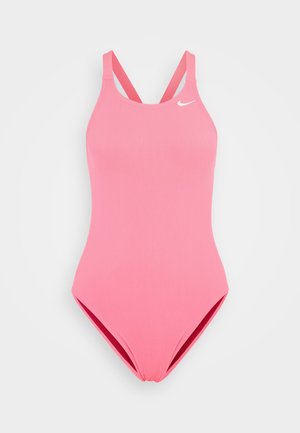 Roosa ühes tükis ujumistrikoo sujuva ja veniva tekstuuriga. Omab ristipidi rihmasid ja väikest valget logo rinna peal. Ei ole lisamustreid.