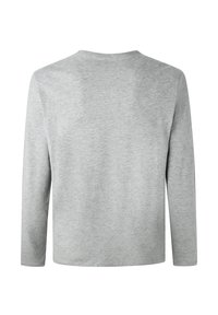 Grijs langemouwen shirt gemaakt van zachte stof, met een ronde hals en een ontspannen pasvorm, voorzien van gestikte details langs de randen.