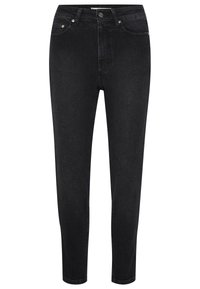 Svarta högmidjade jeans i denim, med en smal passform, fem fickor, en framknapp och subtila sömdetaljer.