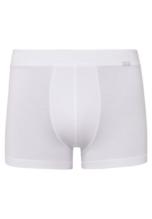 White cotton boxer briefs with a fitted design, flat seams, and a soft waistband. Features a contoured pouch and no visible patterns.