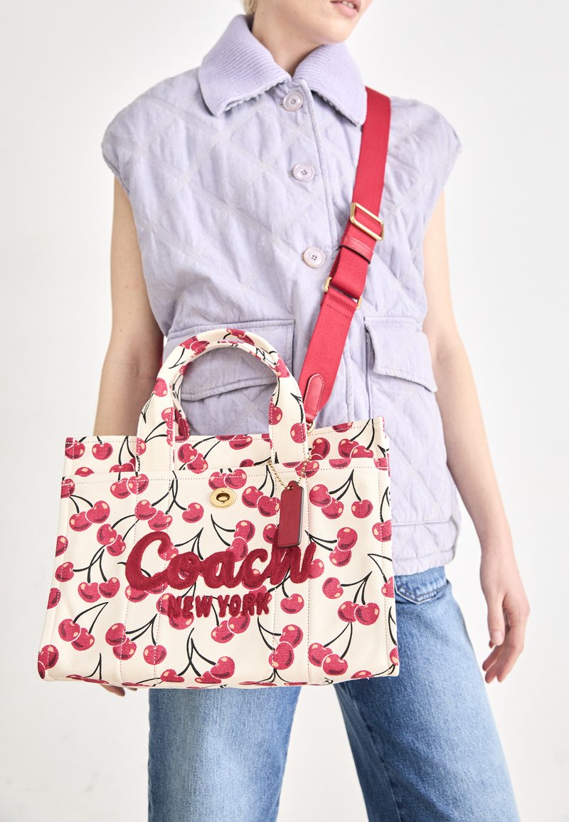 Karinoos Canvas Tote Bag For Women With Cherry Charm - Large Crossbody Work Purse (White)
