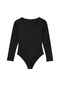 Body nero a maniche lunghe con scollatura a V e chiusure a scatto all'inguine, progettato per una vestibilità slim.