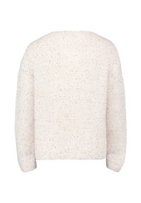 Strickpullover in Off-White mit einem strukturierten, gesprenkelten Muster. Hat eine lockere Passform und fallende Schultern, mit einem runden Ausschnitt.