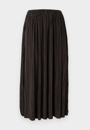 Pleated black skirt with an elastic waistband, made from lightweight fabric. Features vertical folds across the entire surface, no additional accents.