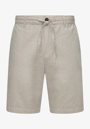 Beiga linneshorts med justerbart snöre i midjan, framfickor och en avslappnad rak passform. Glatt tyg, avslappnad design.
