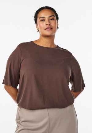 FLASH MIT KURZEN ÄRMELN UND RUNDHALSAUSSCHNITT - Blúzka - seal brown