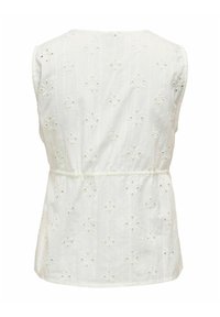Witte mouwloze top van katoen met een gaatjespatroon, met een geplooide taille en een ronde halslijn. Achteraan is er een textuurdetail zichtbaar.