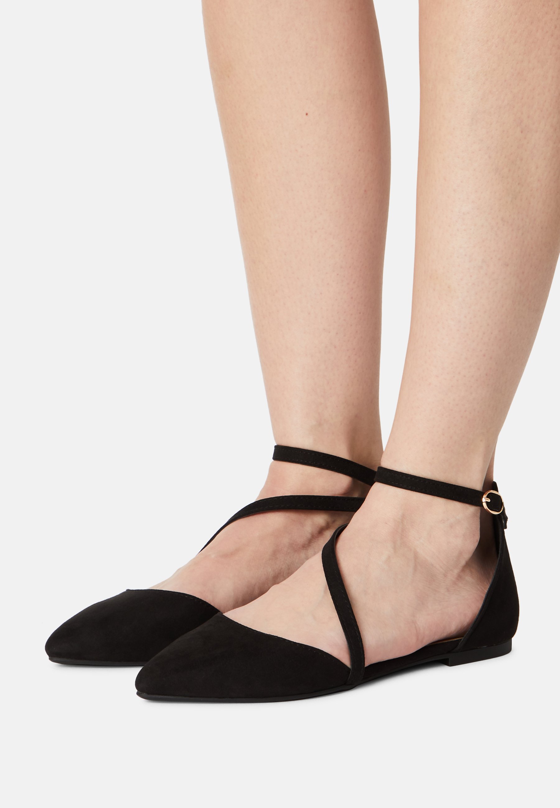 black ankle strap ballet flats